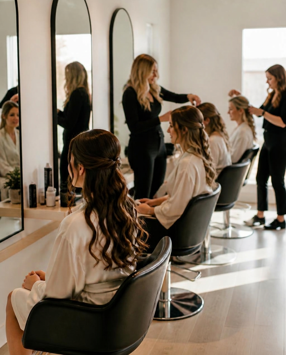 Bridal party having hair styled at Wicked Hair in Draper, Utah