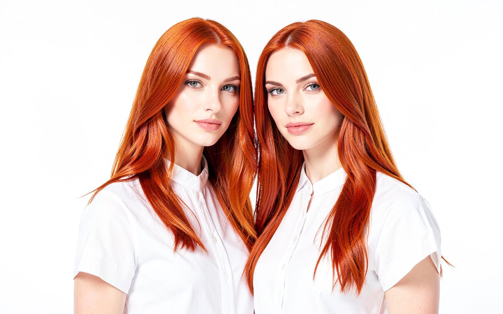 Two models with long vivid copper red hair coloured at Wicked Hair salon in Utah