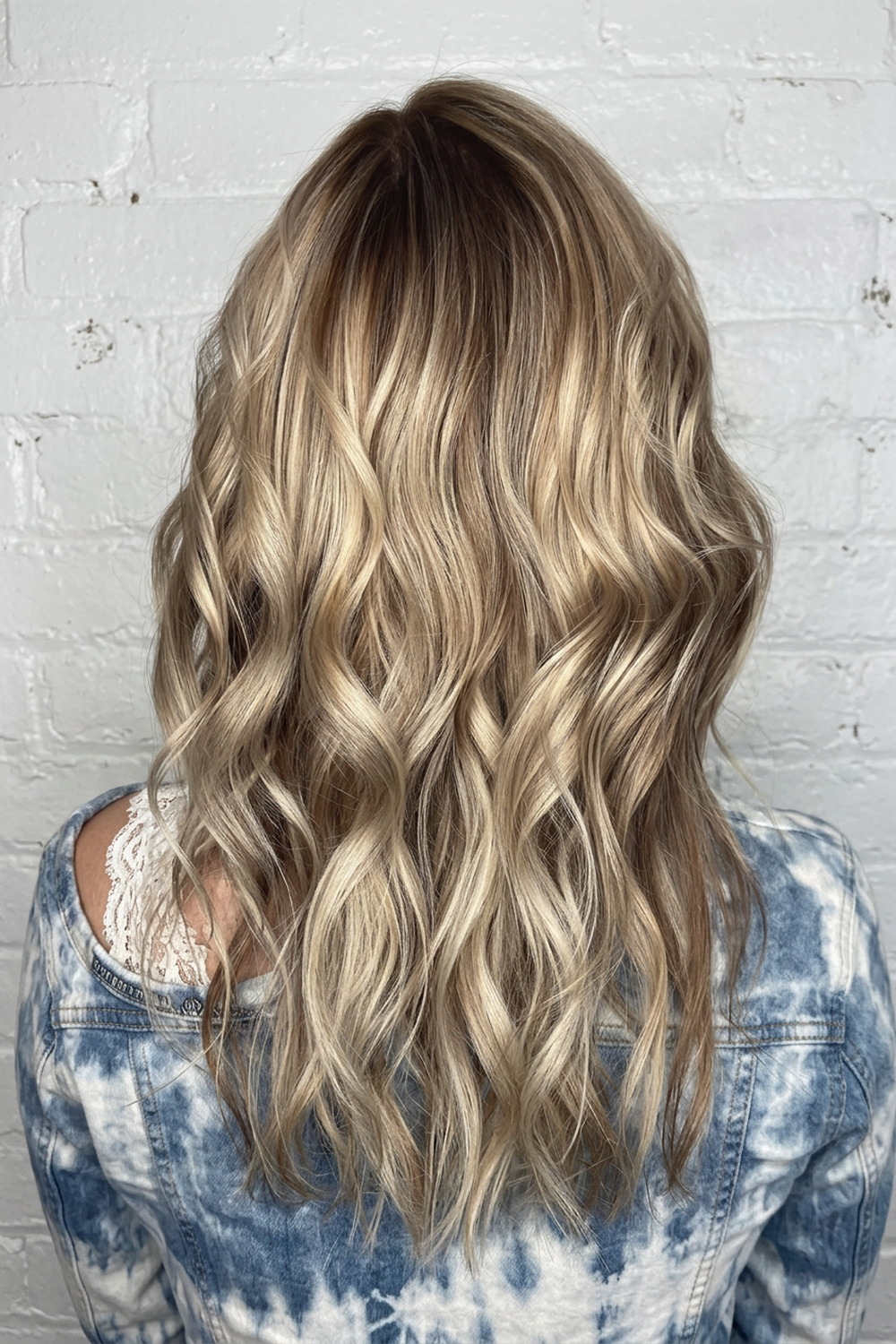 Sandy blonde beachy waves with bright ribbons of highlight, Utah blonde hair colorist.